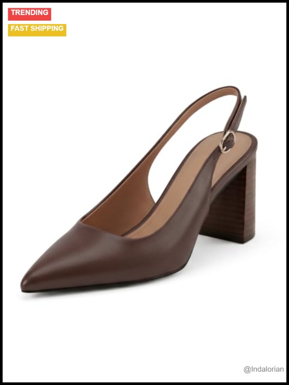 Faux Leather Slingback Heels Chunky Block Pointed Closed Toe Pumps